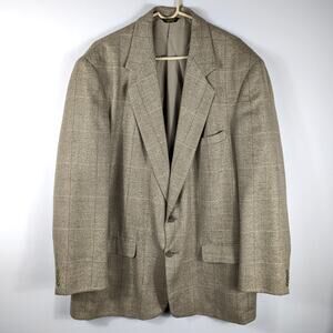 Savane Men’s Blazer Wool Silk Blend Plaid Tan Sport Coat Jacket 44R